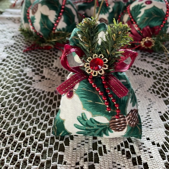 Bejeweled Christmas Ornaments. Fabric with faux jewels, beads and greenery. 15 - Picture 6 of 11